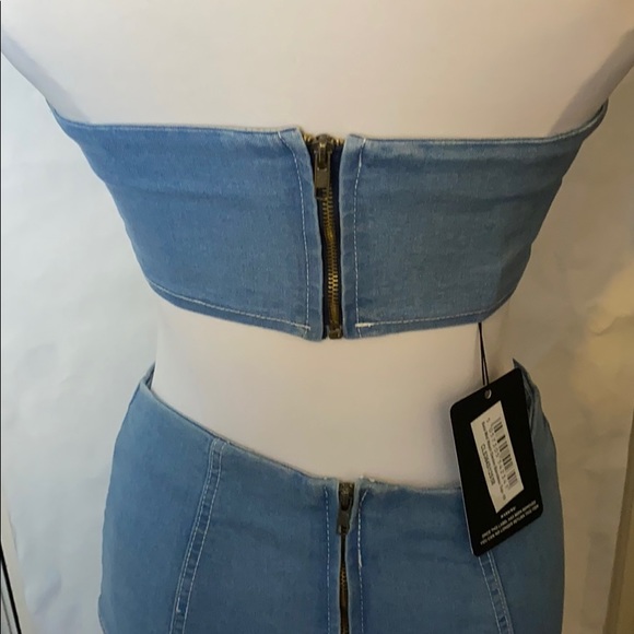2pc Denim bandeau top and matching skirt - Picture 4 of 8